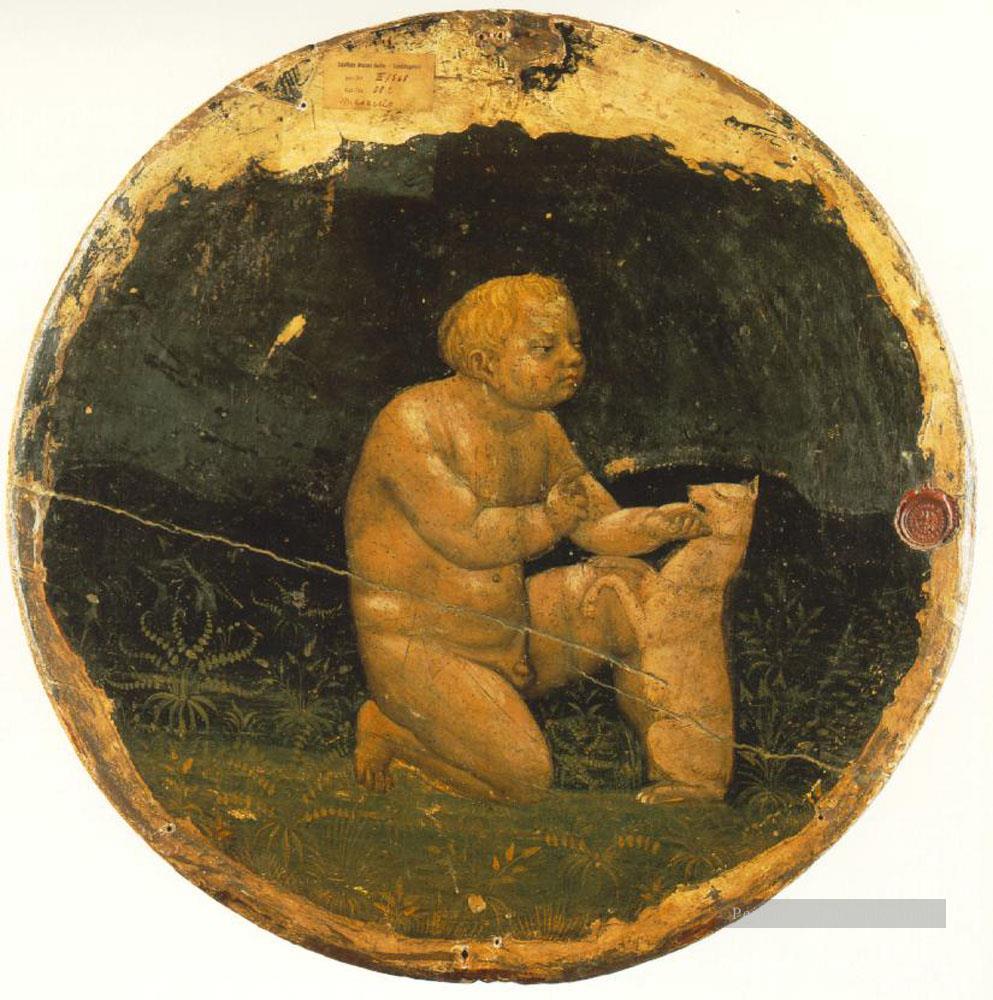 Putto et un petit chien à l’arrière du Berlin Tondo Christianisme Quattrocento Renaissance Masaccio Peintures à l'huile